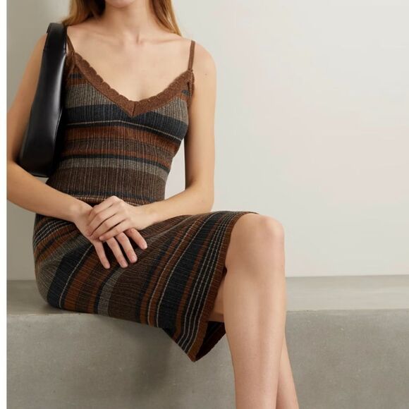 L’ Agence Sandi Striped Ribbed Lurex Midi Dress - Picture 1 of 11